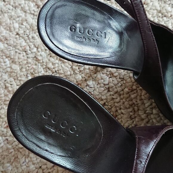 Gucci classic guccissima brown leather peep toe slingback size 6B - Picture 9 of 12